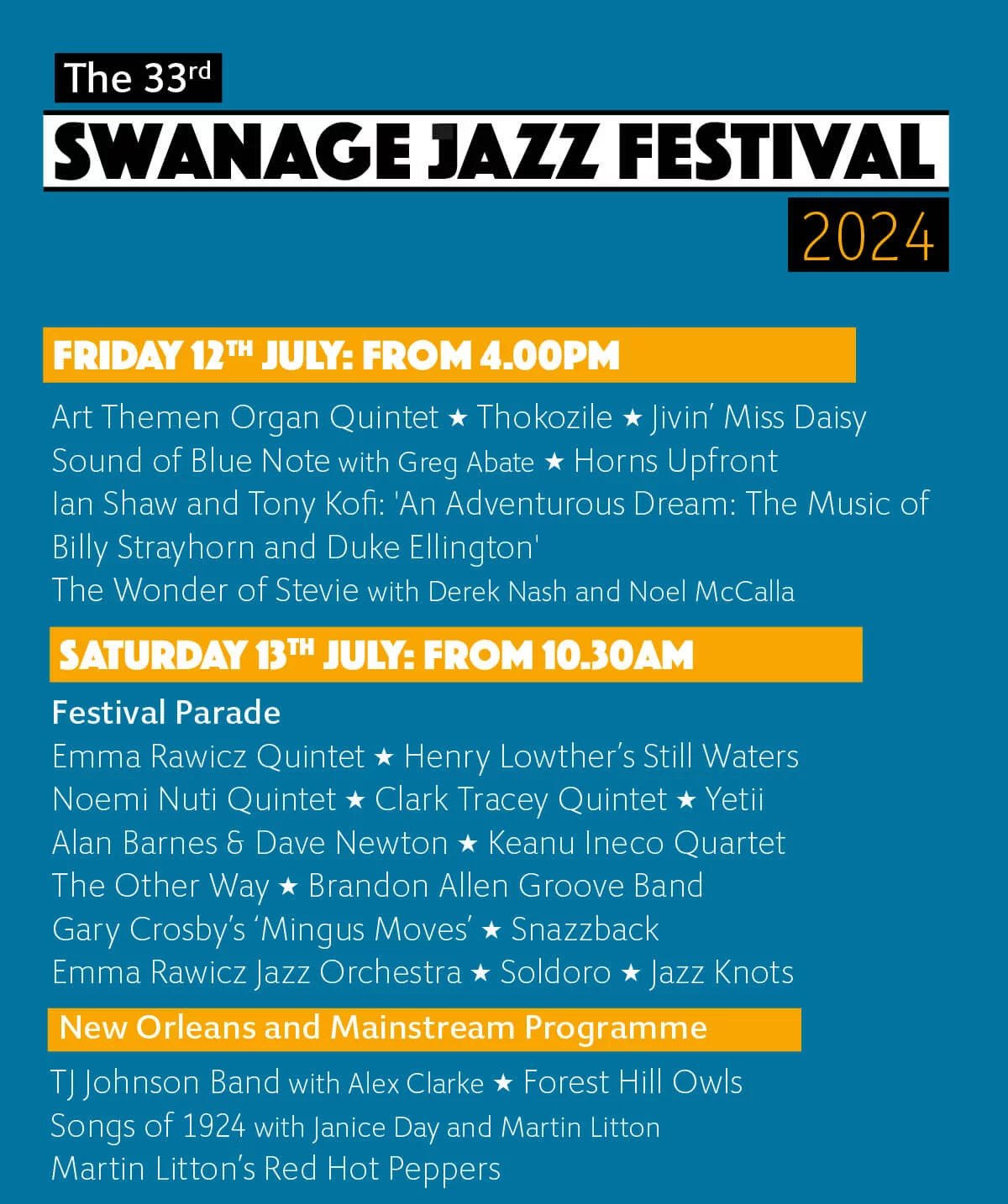 Swanage Jazz Festival programme 2024